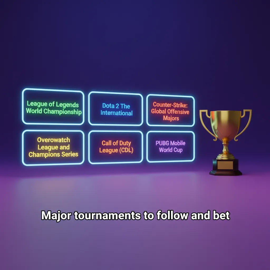 Table of key esports tournaments to bet on for Dota 2, CS2, LoL, Valorant, StarCraft II, MLBB, and Rainbow Six Siege.