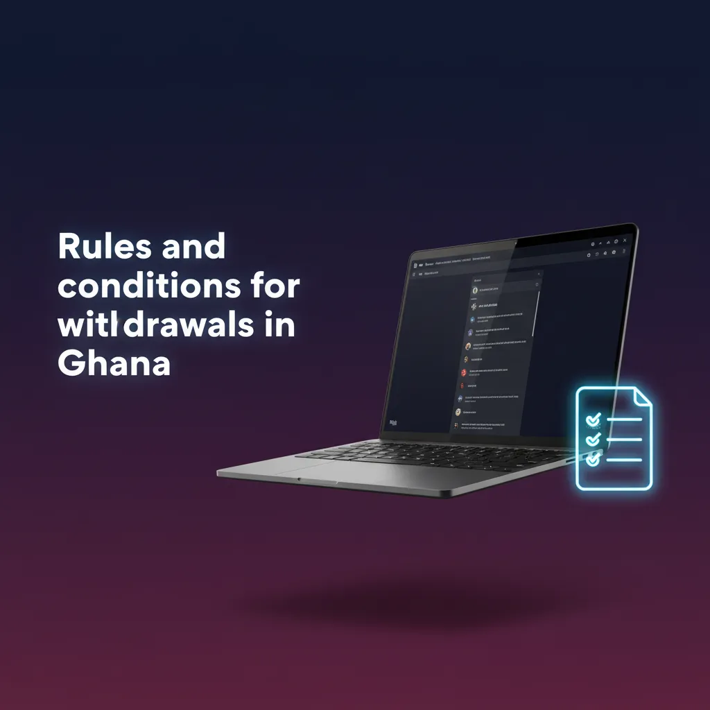 Infographic on Ghana withdrawal rules: KYC, own accounts, 1x turnover, GHS-only, GHS 50–30,000 limits, bonus wagering