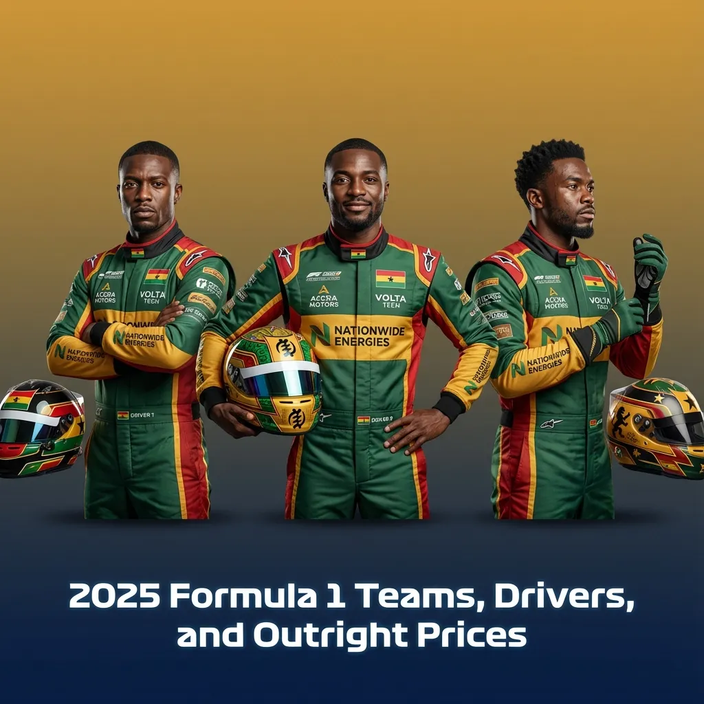 2025 F1 teams and drivers table; Championship Winner odds show 'Live price in app'; several driver seats TBC.