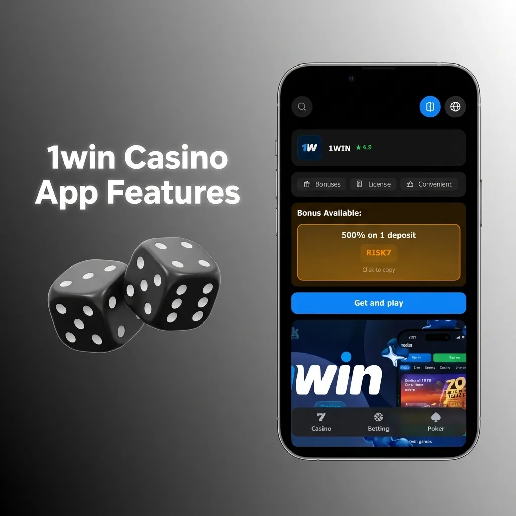 1win casino app with sports/casino tabs, live events, slots like Book of Dead, Sweet Bonanza, and live dealer games.