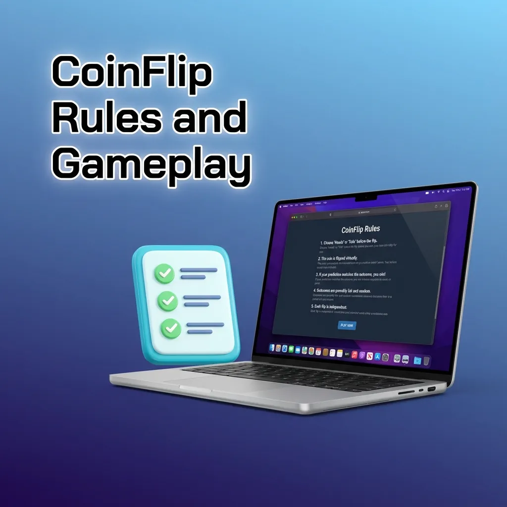 CoinFlip rules screen showing Heads/Tails choice, stake input, multiplier, auto-bet, live stats, table limits, RTP 96–98%.