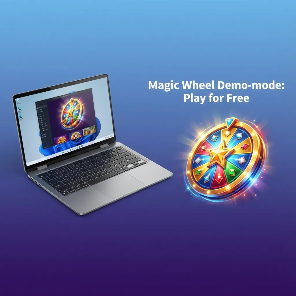 Magic Wheel demo banner: Play for Free with spinning wheel, practice multipliers and spins without risking money.