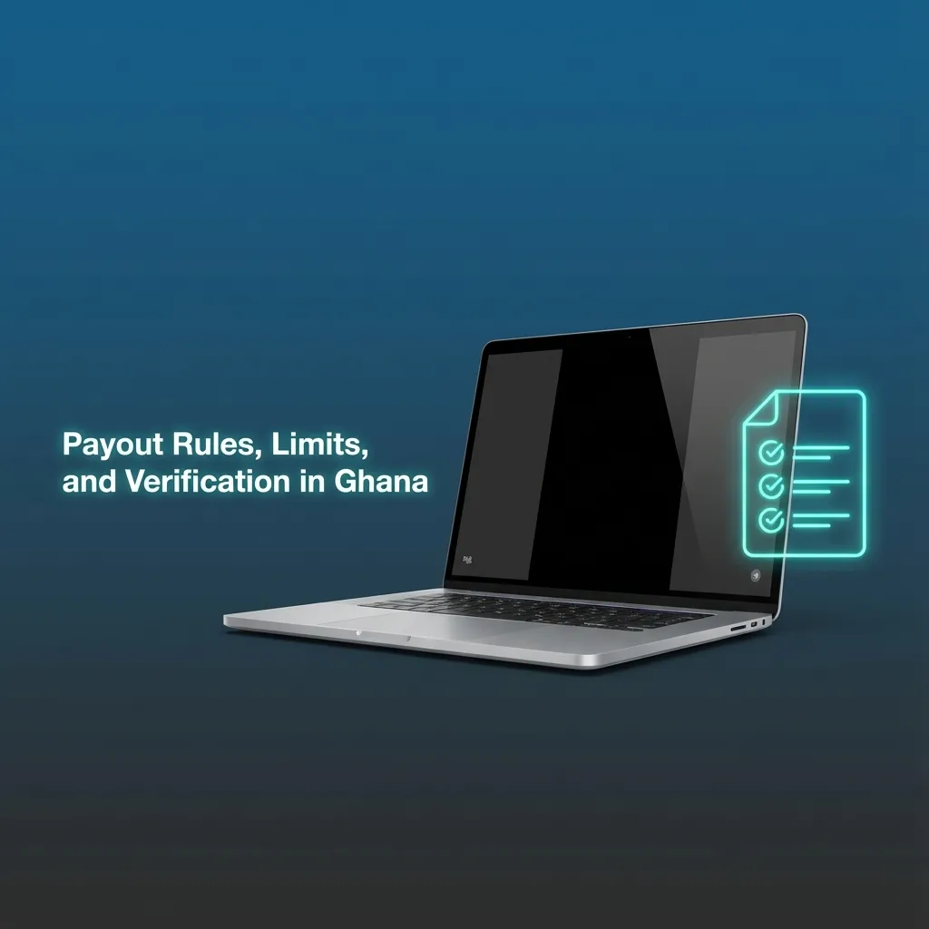 Infographic on 1win Ghana withdrawals: KYC ID and address, same method, name match, bonus rollover, GHS 50 min limits apply.