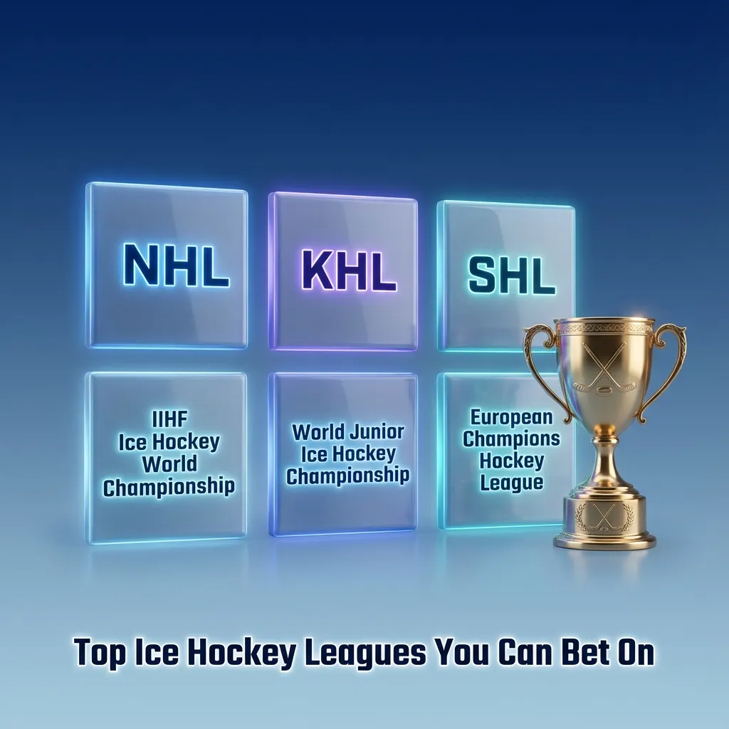 Top ice hockey leagues to bet on: NHL, KHL, SHL, Liiga, National League, DEL, and IIHF events.