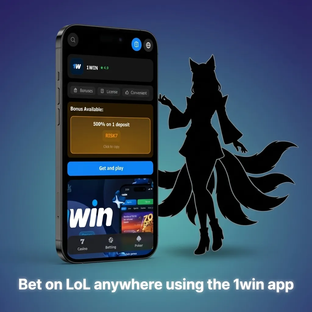 1win mobile app screen with League of Legends odds, live data, and in-play betting on a smartphone