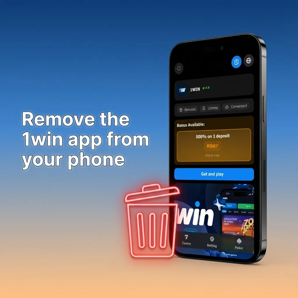 Steps to remove the 1win app: Android long-press > App info > Uninstall; iOS PWA long-press > Remove Bookmark.