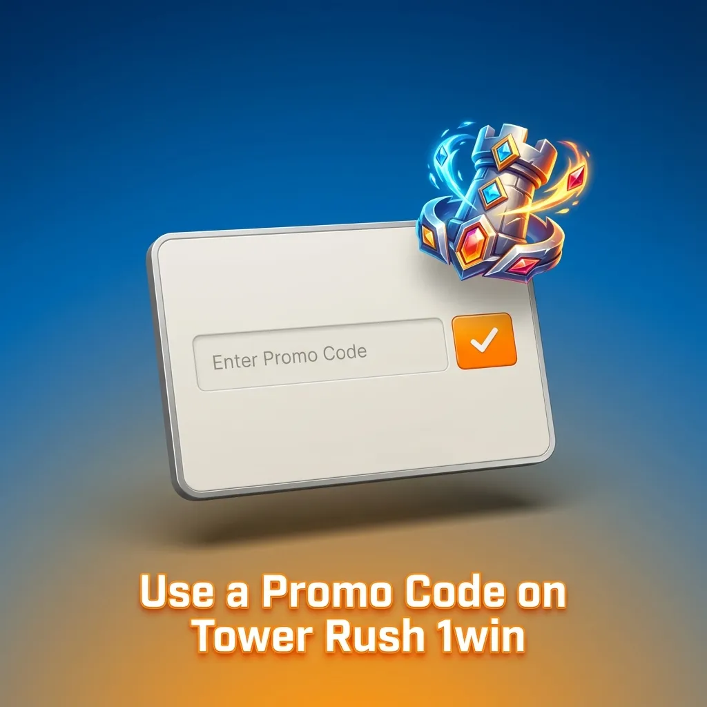 Tower Rush 1win promo banner: use code 1WINGHANA at sign-up or in profile bonuses; deposit to activate the offer.